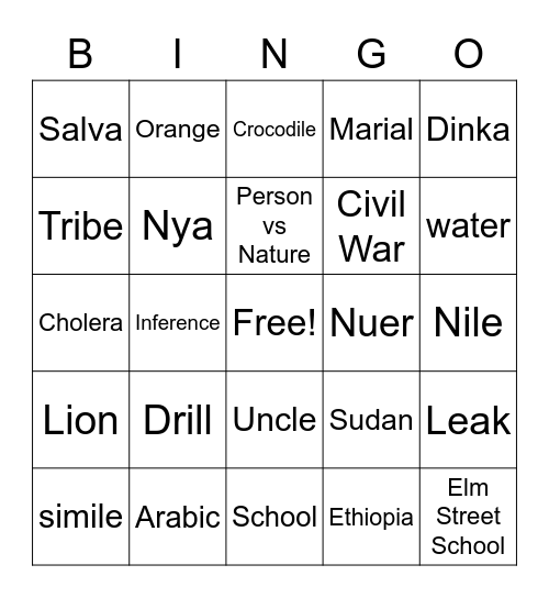 A Long Walk to Water Bingo Card