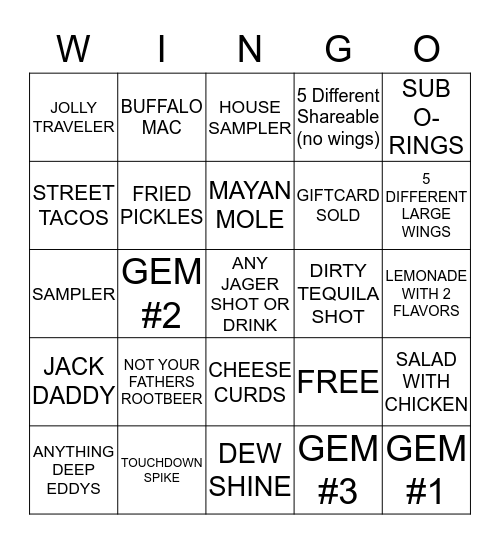 $$ BWW WINGOOOO!!!!!!!!!!!! $$ Bingo Card