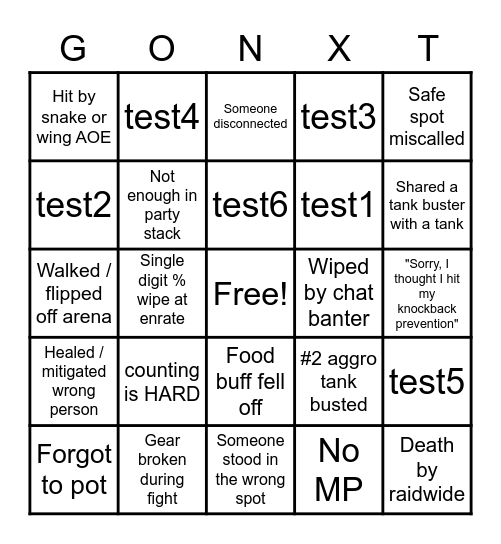 Test Bingo Card