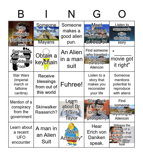 #AlienItTogether Bingo Card