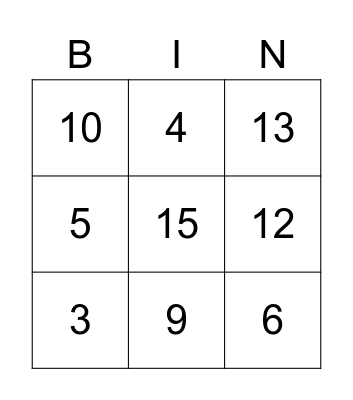 Numeros 1-15 Bingo Card