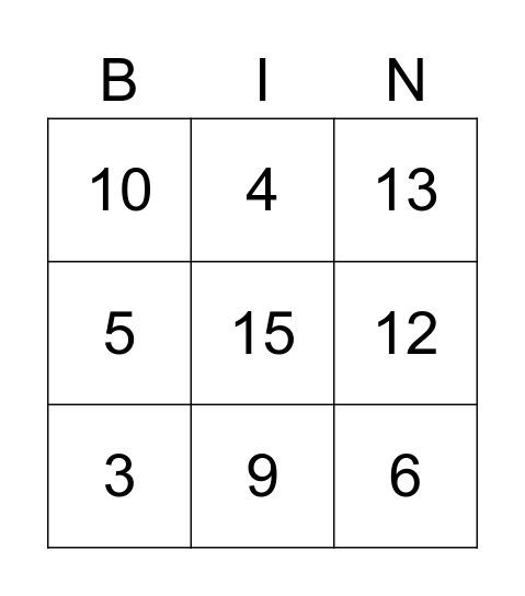 Numeros 1-15 Bingo Card