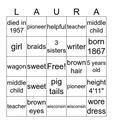 Little House On The Prairie Bingo Card