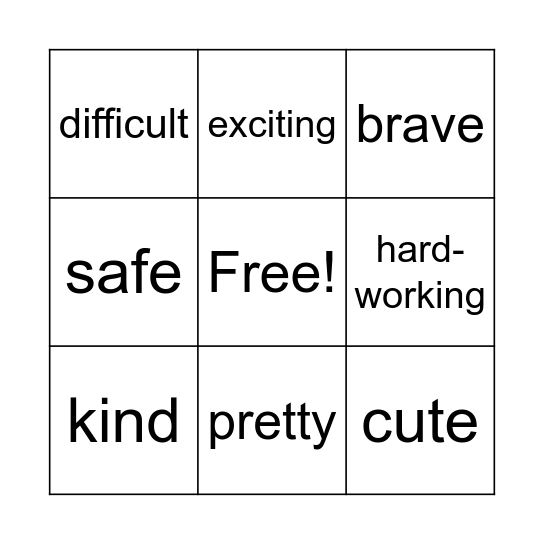 BINGO Adjectives Bingo Card