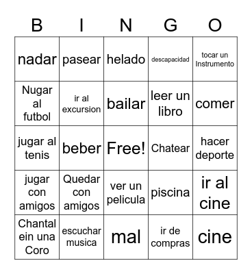 Tiempo libre Bingo Card