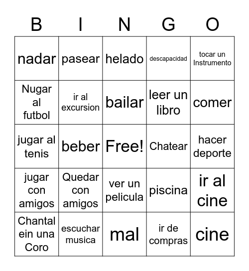 Tiempo libre Bingo Card