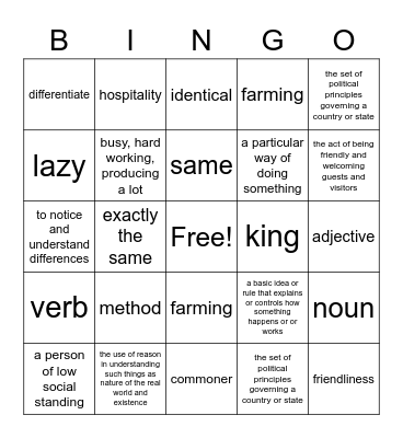 Vocabulary Review Bingo Card