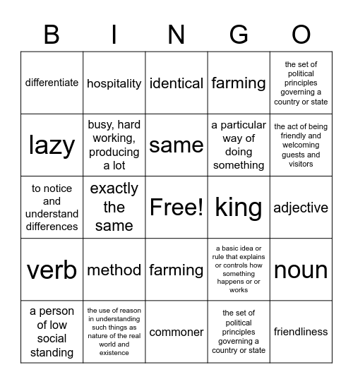 Vocabulary Review Bingo Card