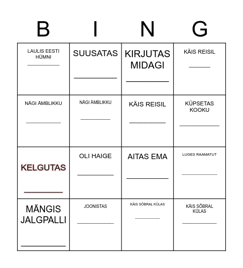 LEIA KEEGI, KES VAHEAJAL Bingo Card
