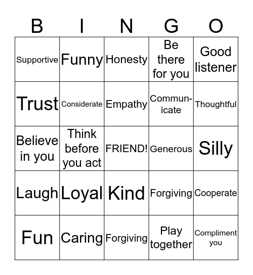 Friendship Club Bingo! Bingo Card