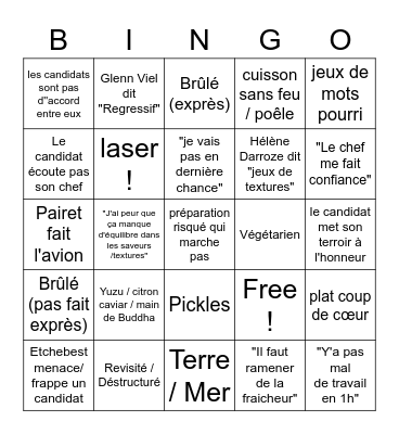 Top Chef 2023 (1ere) Bingo Card