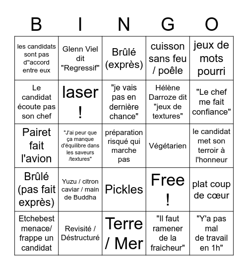 Top Chef 2023 (1ere) Bingo Card