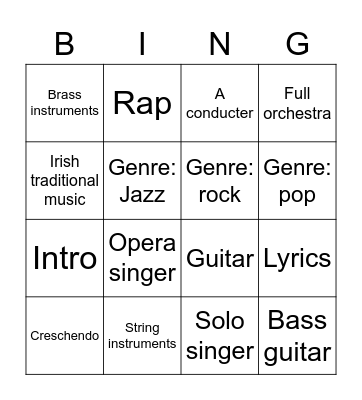 Listening Bingo Card