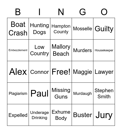Murdaugh Murders Bingo Card