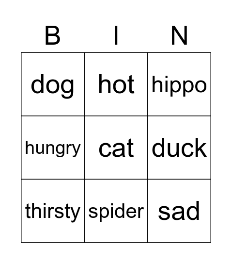 ANIMALS Bingo Card