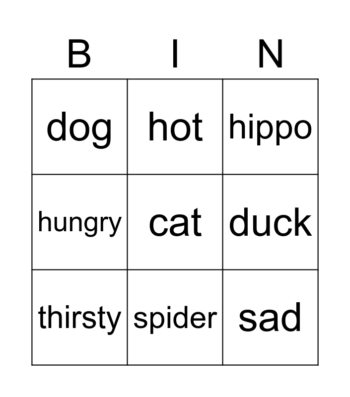 ANIMALS Bingo Card