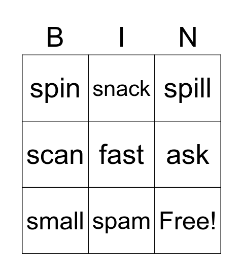 9 word sblends Bingo Card