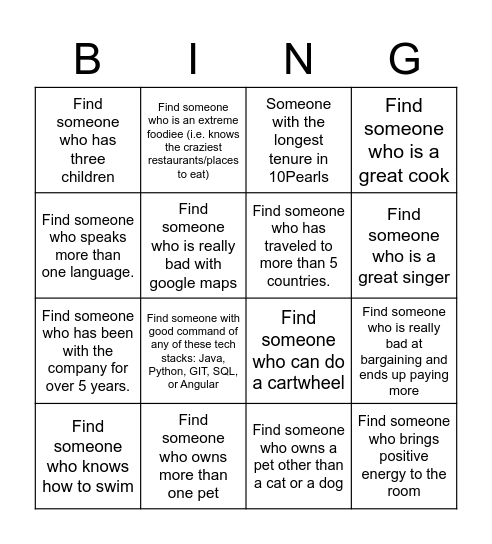 10 Pearls - Relationship Bingo Card