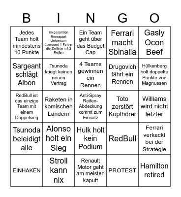 Maix F1 2023 Bingo Card