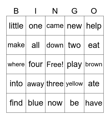 Sight Words - Theo Bingo Card