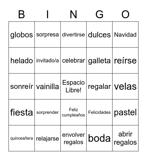 Las fiestas Bingo Card