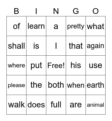 Trick Word & Digraph Bingo Card