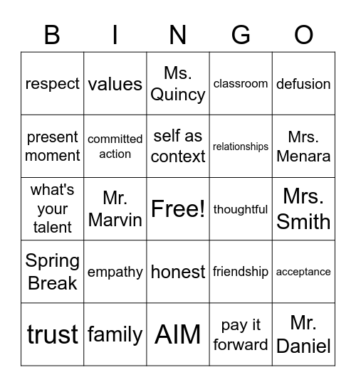 AIM Bingo Card