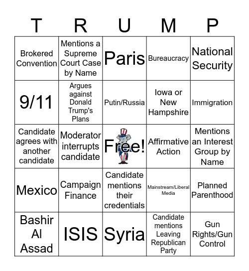 12/15 Republican Debate # 2 Bingo Card