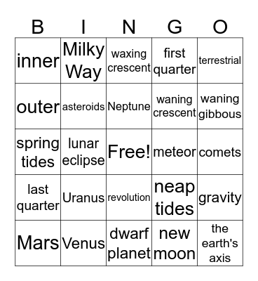 Solar System Bingo Card