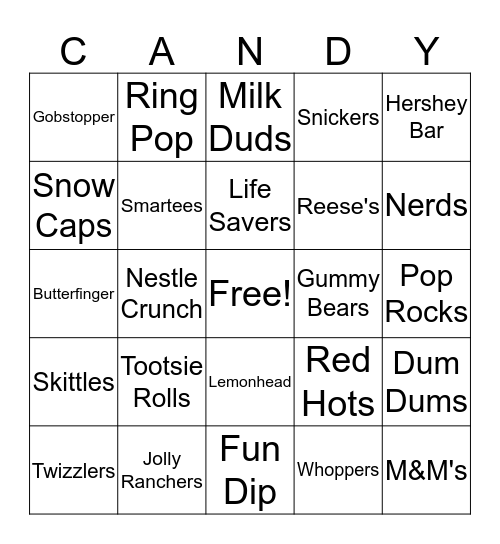 Candy Bingo Card