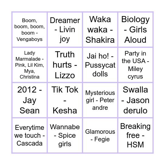 Music Bingo Card