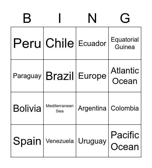 Spain, Equatorial Guinea, S.A. Bingo Card