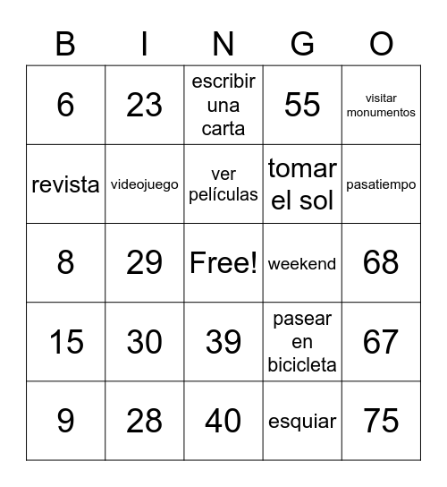 Pasatiempos Bingo Card