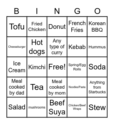 Meal Time Bingo with Ji Hoon Bingo Card