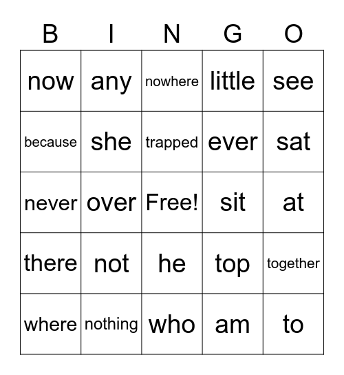 sight words Bingo Card