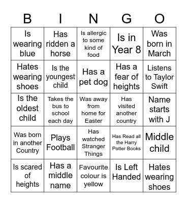 Name Bingo Card