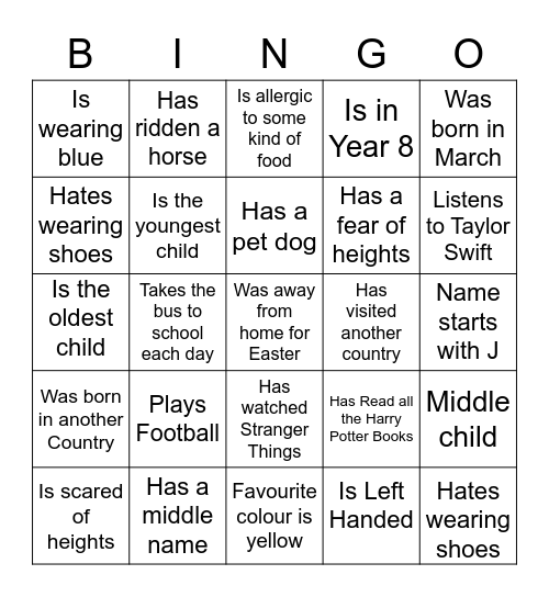 Name Bingo Card