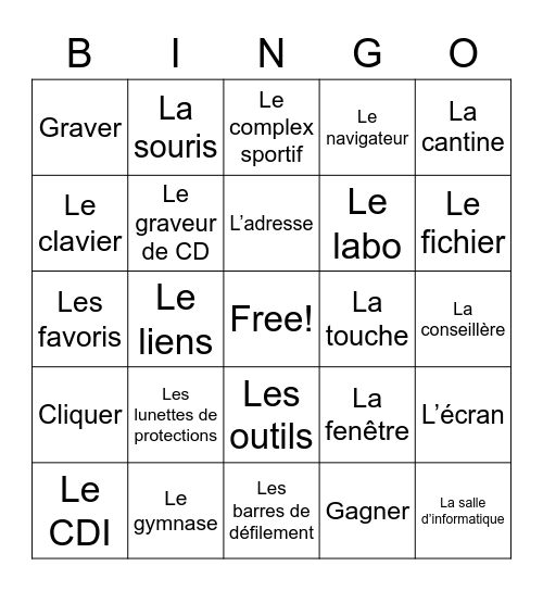 French Bingo Card