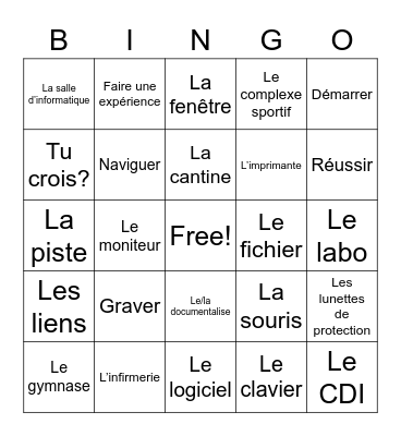 French Chapter 4 Vocab Bingo Card