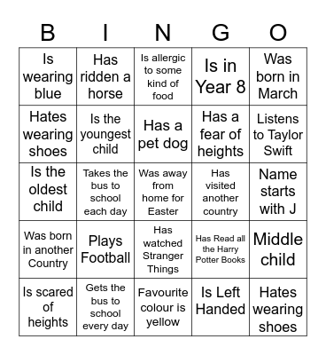 Name Bingo Card