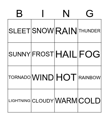 Weather Bingo Card