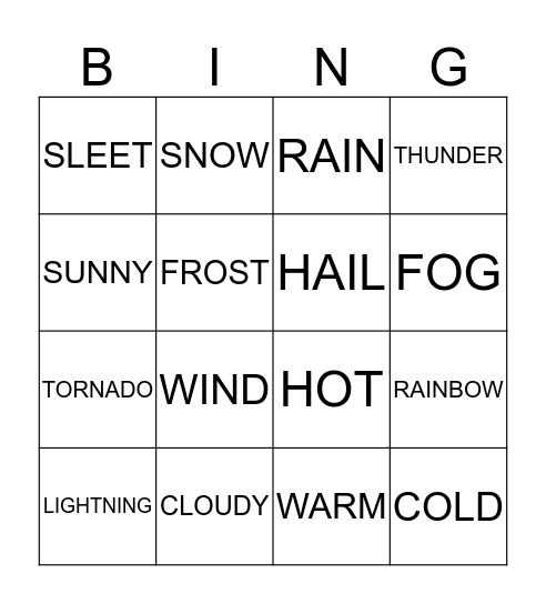 Weather Bingo Card