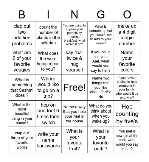 SESHMI Bingo Card