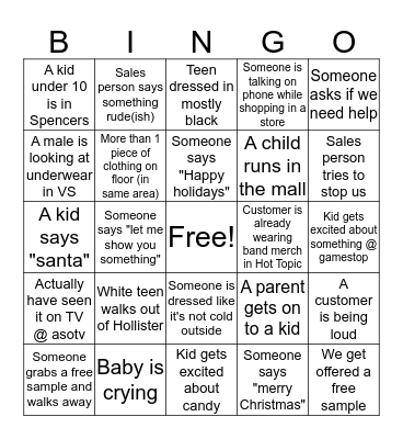 Mall Bingo Card