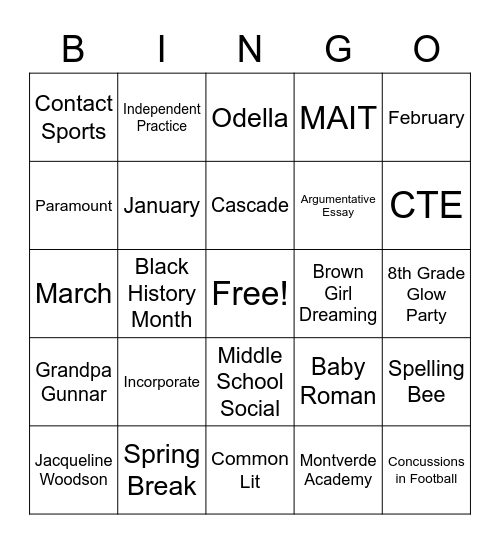 Quarter 3 Bingo Card