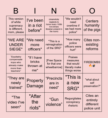 Ariola and Holden's "Both Sides" Bingo Card
