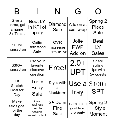 March Bingo Card
