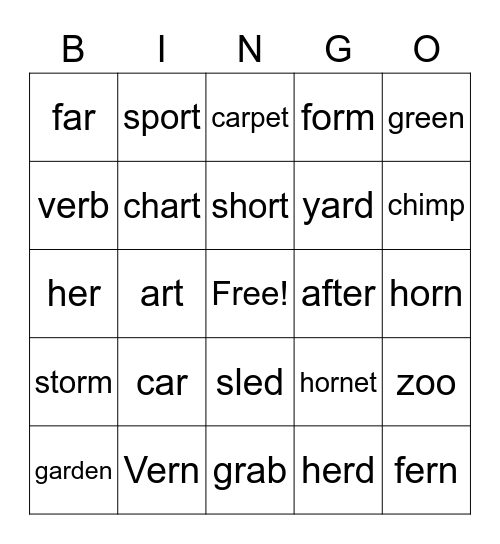 R-Controlled Bingo Card