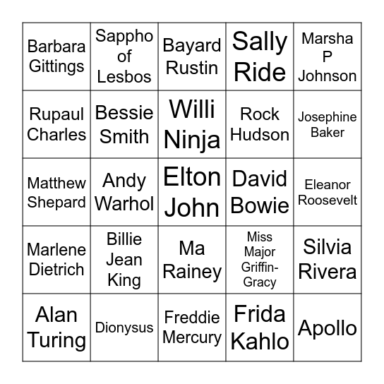 LGBTQ+ Historical Figures Bingo Card