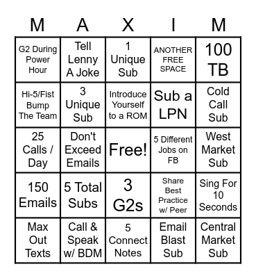MAXIM BINGO Card